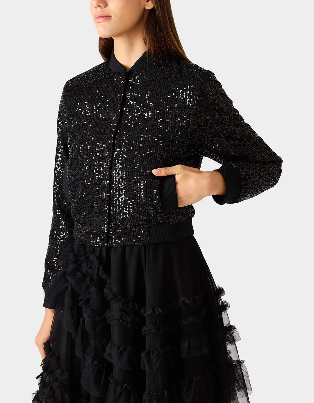 GLITTERATI BOMBER JACKET BLACK SEQUIN sold by Betsey Johnson product image thumbnail 3