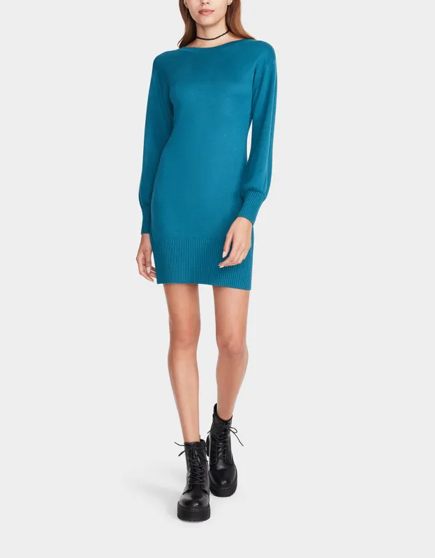 BACK IT UP SWEATER DRESS BLUE | RE:LUV sold by Betsey Johnson