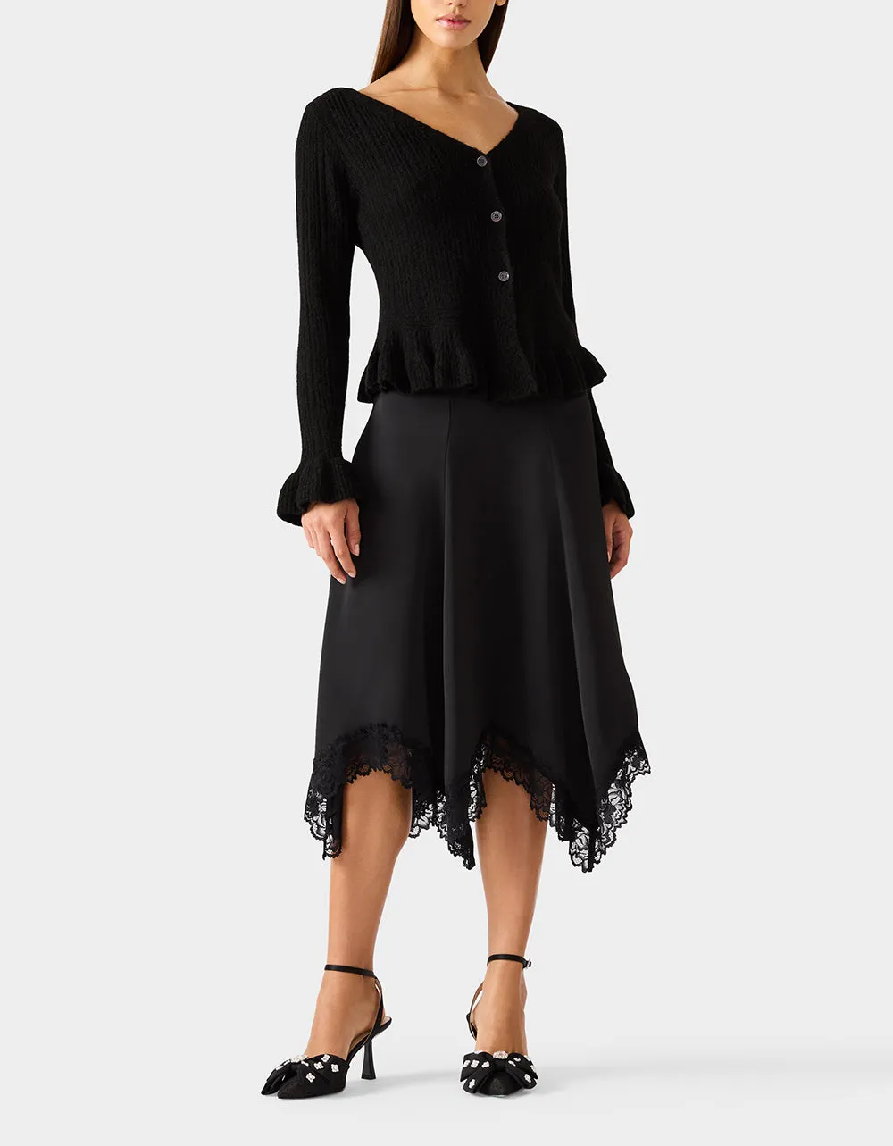 LACE SLIP MIDI SKIRT BLACK sold by Betsey Johnson