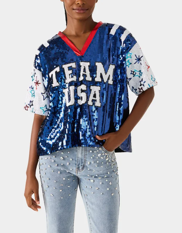 TEAM USA JERSEY BLUE sold by Betsey Johnson