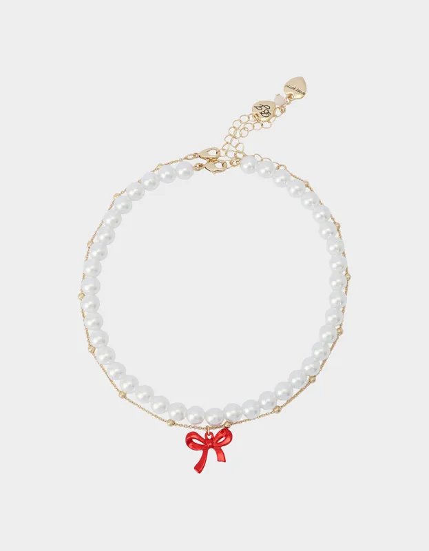 PEARL BOW NECKLACE SET RED sold by Betsey Johnson