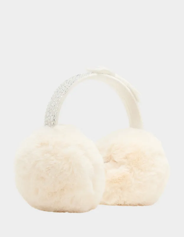 VELVET BOW EARMUFF WITH RHINESTONES IVORY sold by Betsey Johnson