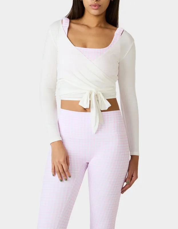 LONG SLEEVE V NECK WRAP TOP WHITE sold by Betsey Johnson