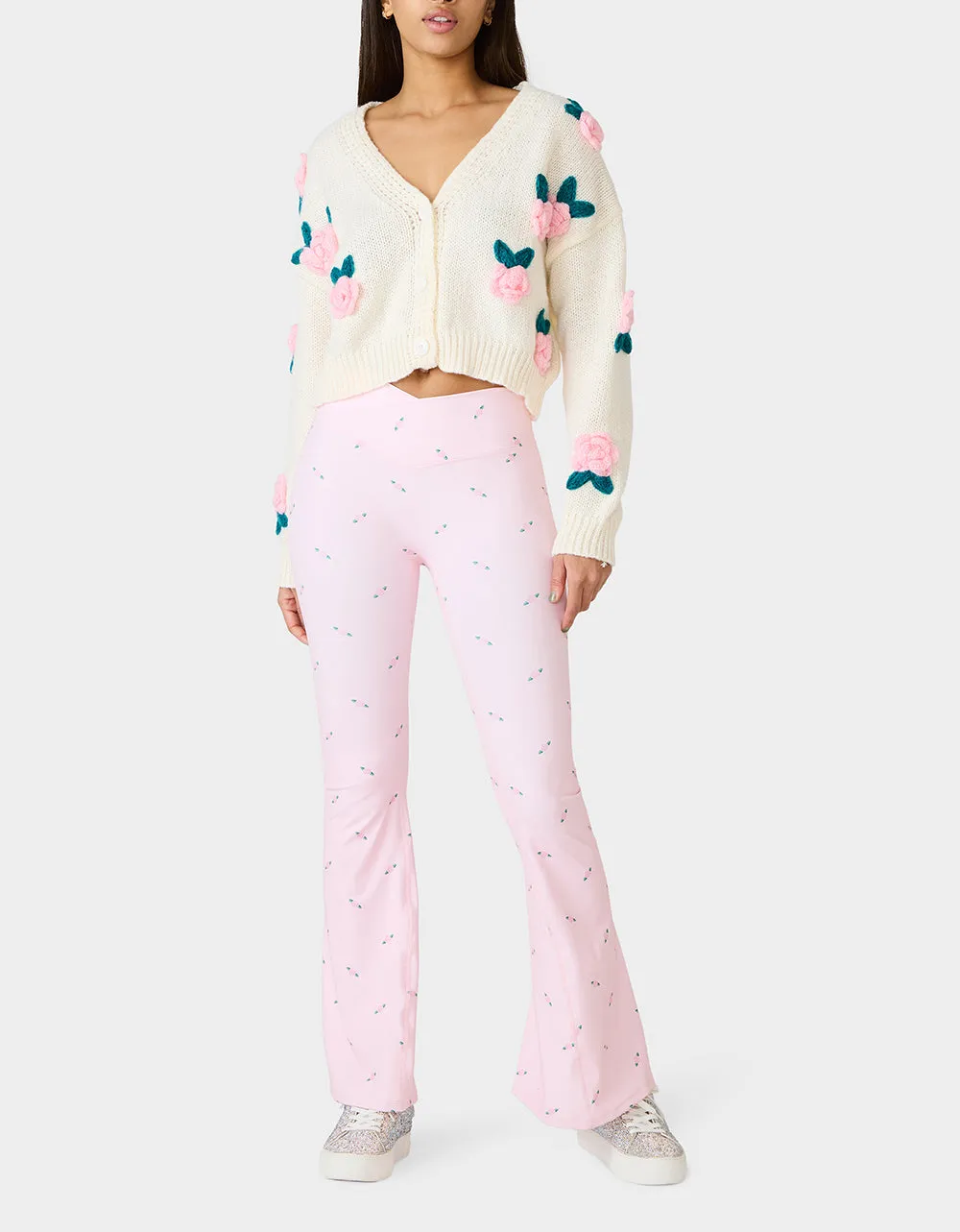 ROSE PRINT CROSSOVER LEGGINGS PINK ROSE sold by Betsey Johnson