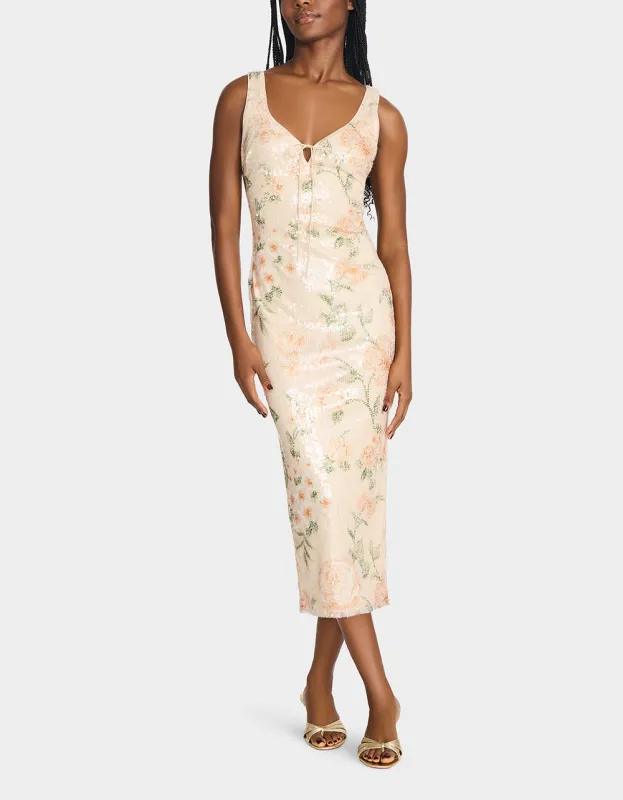 APRICOT HAZE DRESS BLURRY FLORAL sold by Betsey Johnson
