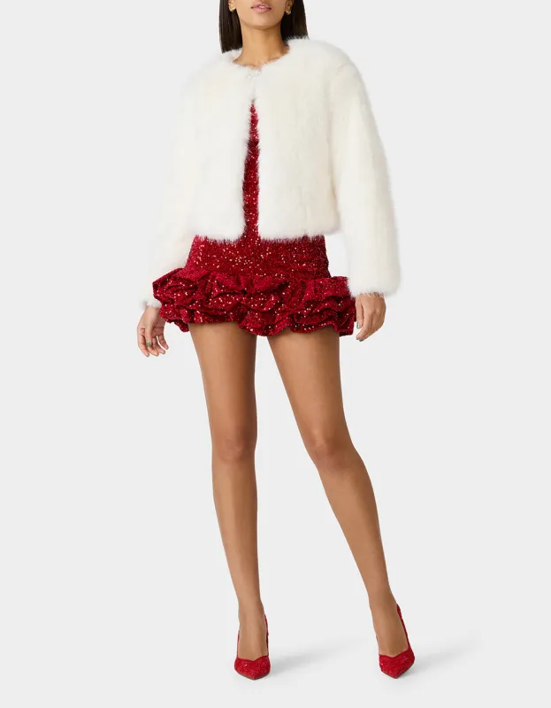 CHAMPAGNE LUXE FAUX FUR JACKET CREAM sold by Betsey Johnson