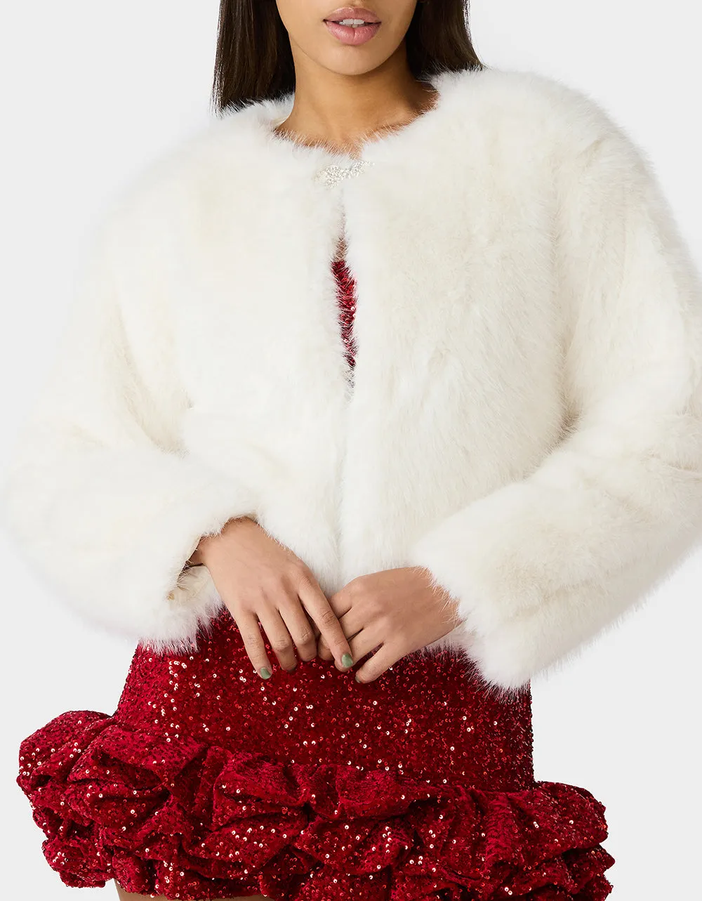 CHAMPAGNE LUXE FAUX FUR JACKET CREAM sold by Betsey Johnson product image thumbnail 4