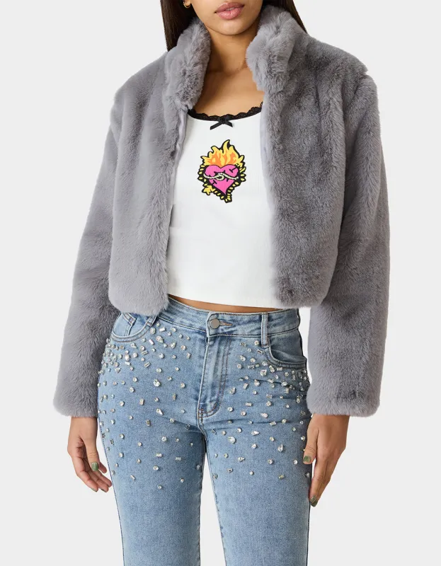 MISTY LUXE FAUX FUR GREY sold by Betsey Johnson