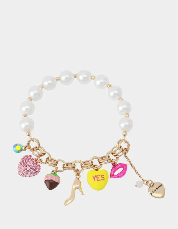 SWEETHEART CHARM STRETCH BRACELET PEARL sold by Betsey Johnson