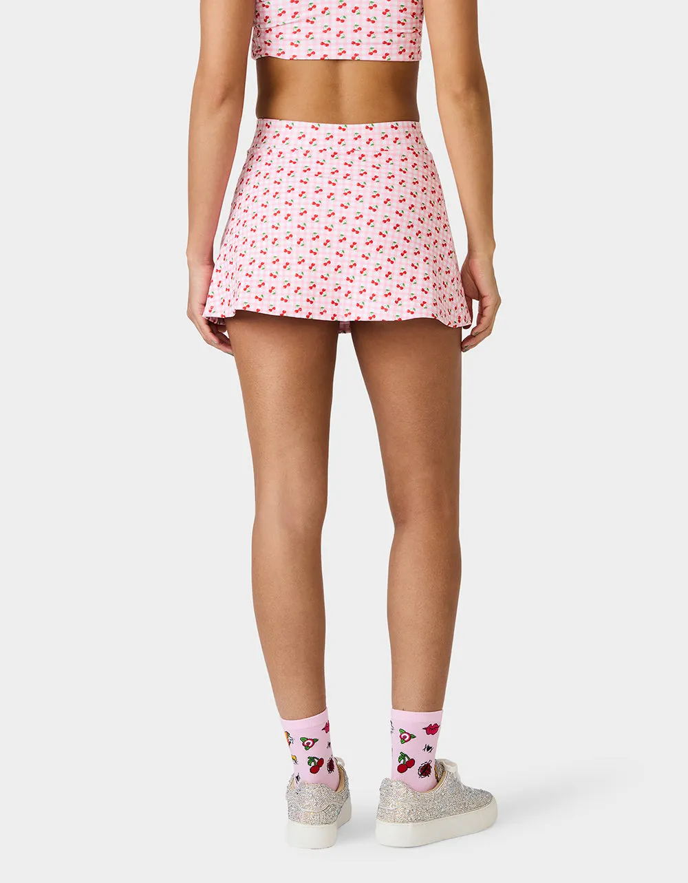 CHERRY GINGHAM SIDE SLIT SKORT PINK MULTI sold by Betsey Johnson product image thumbnail 4