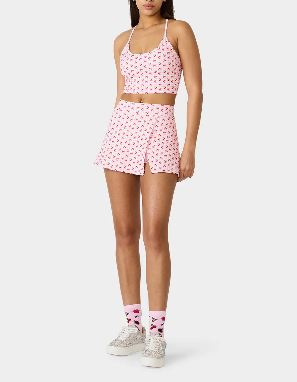 CHERRY GINGHAM SIDE SLIT SKORT PINK MULTI sold by Betsey Johnson product image thumbnail 5