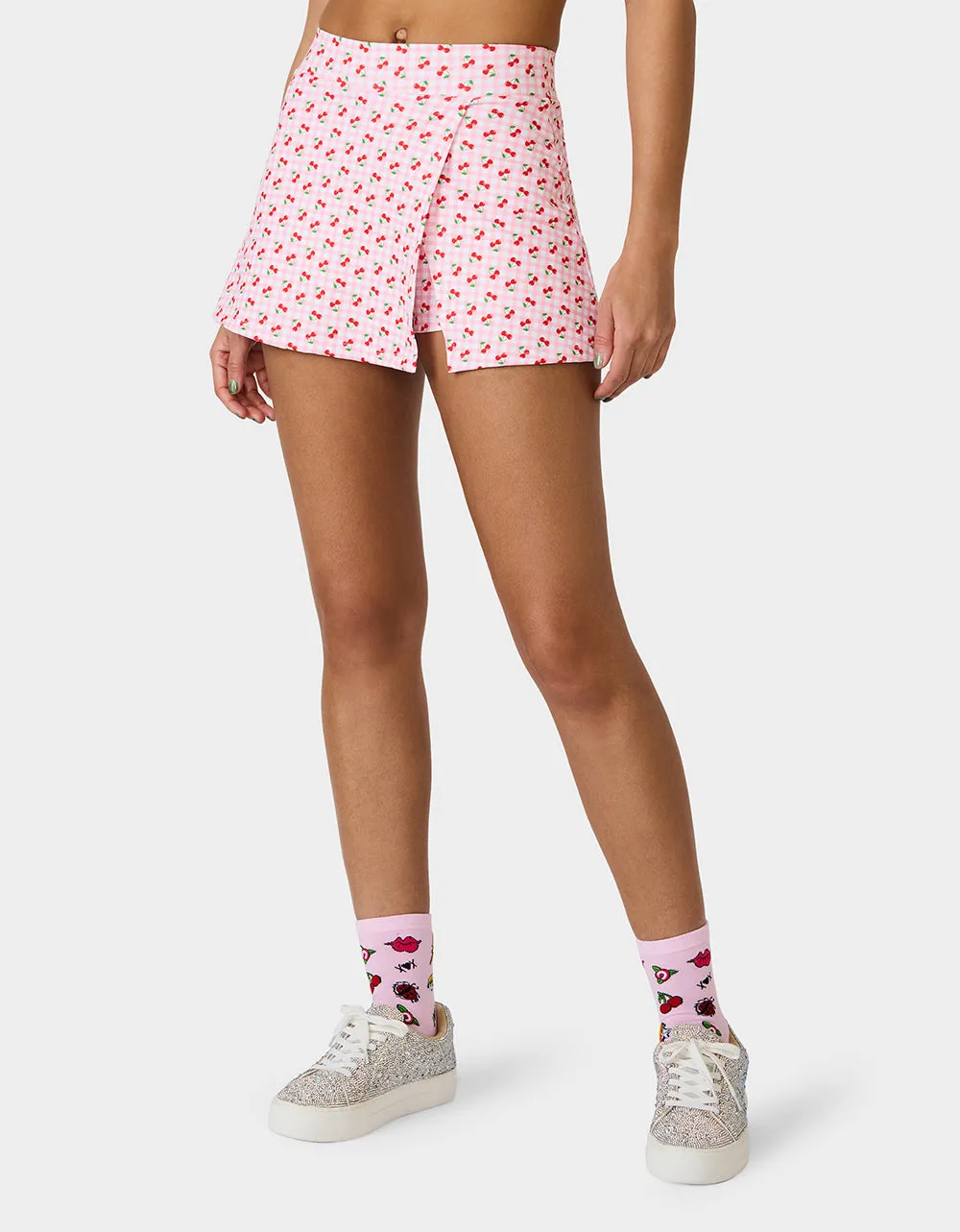 CHERRY GINGHAM SIDE SLIT SKORT PINK MULTI sold by Betsey Johnson product image thumbnail 2