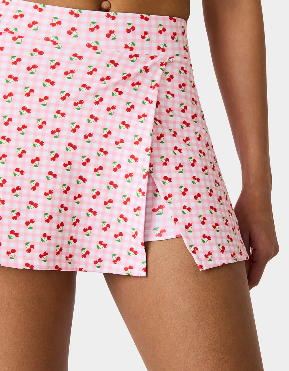 CHERRY GINGHAM SIDE SLIT SKORT PINK MULTI sold by Betsey Johnson product image thumbnail 3