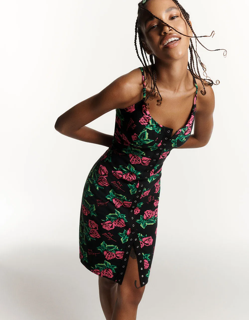 80TH BASH SNAP FRONT SLIP DRESS ROSES | RE:LUV sold by Betsey Johnson product image thumbnail 2
