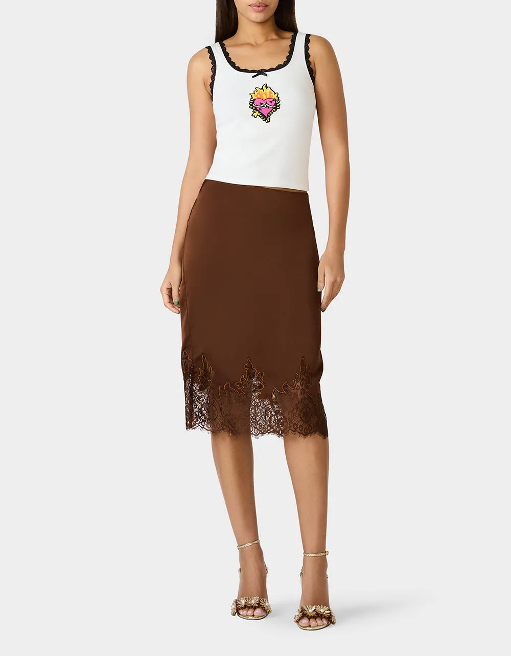 LACE SLIP SKIRT BROWN sold by Betsey Johnson