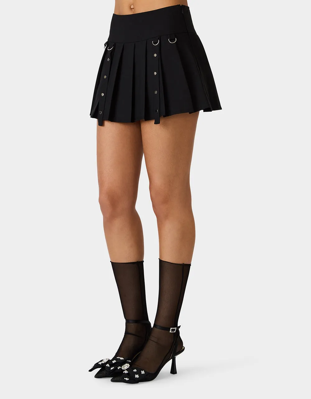 REBEL RIVET PLEATED SKIRT BLACK sold by Betsey Johnson product image thumbnail 4
