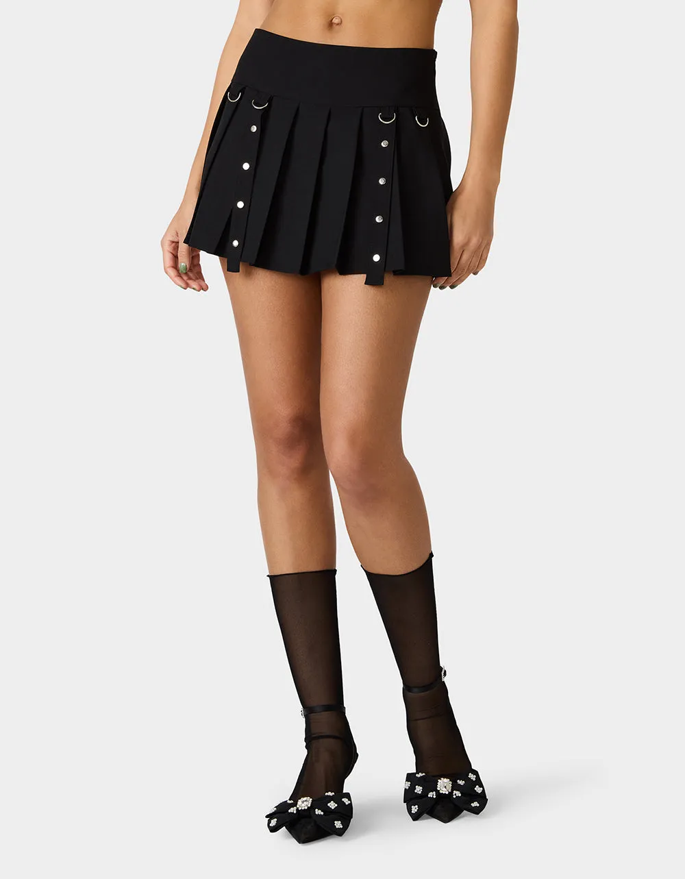 REBEL RIVET PLEATED SKIRT BLACK sold by Betsey Johnson product image thumbnail 2