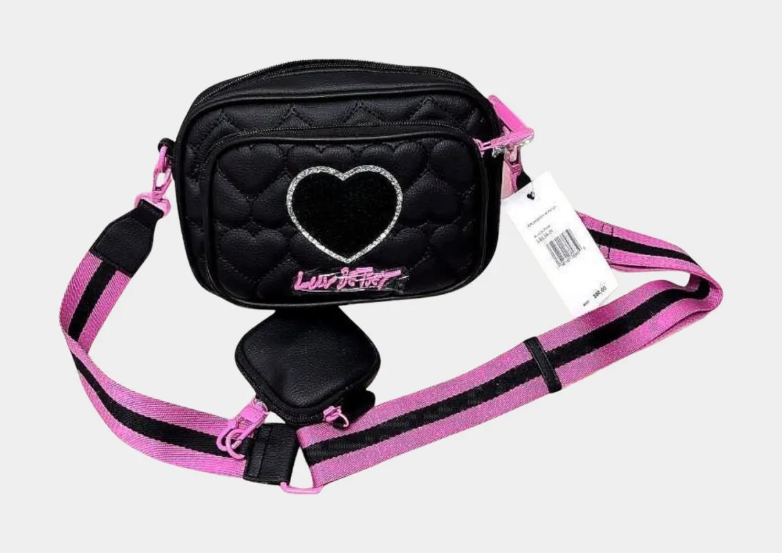 Lia Black Quilted Hearts Crossbody Bag with Matching Coin Pouch | RE:LUV sold by Betsey Johnson