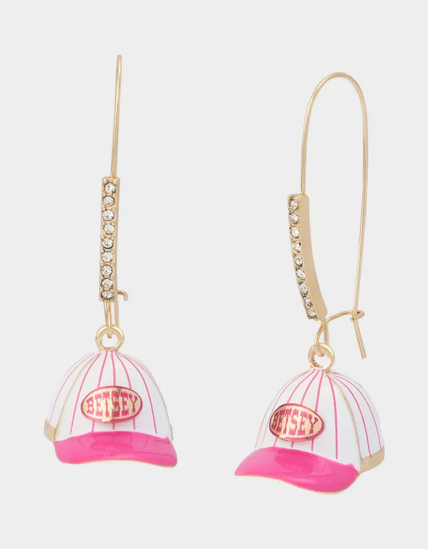 BASEBALL HAT SHEPPARD HOOK EARRINGS PINK sold by Betsey Johnson