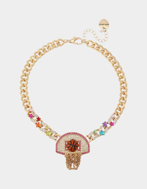 BASKETBALL SHORT PENDANT NECKLACE ORANGE sold by Betsey Johnson