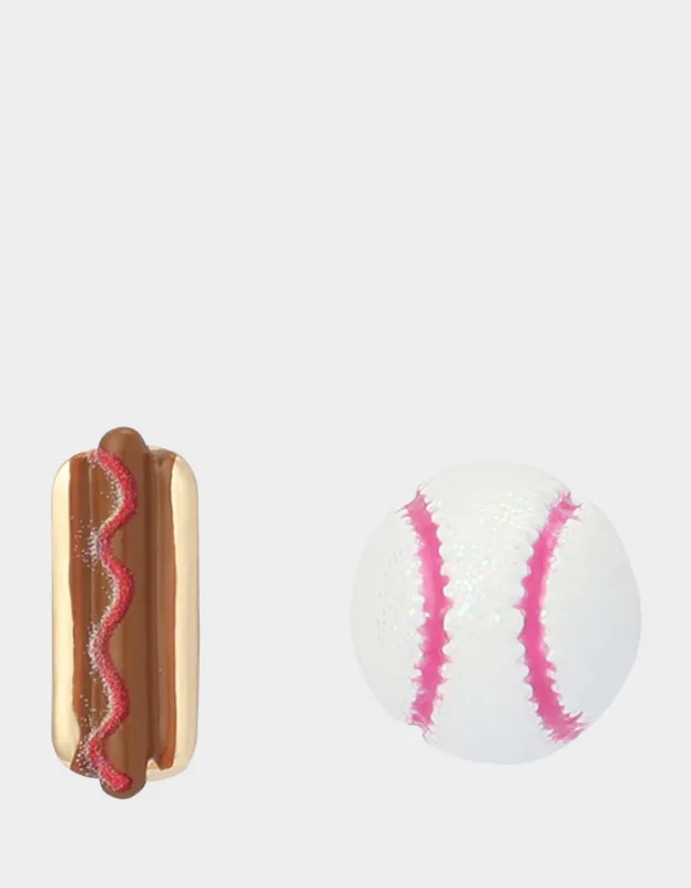 MISMATCH HOTDOG BASEBALL STUDS WHITE sold by Betsey Johnson