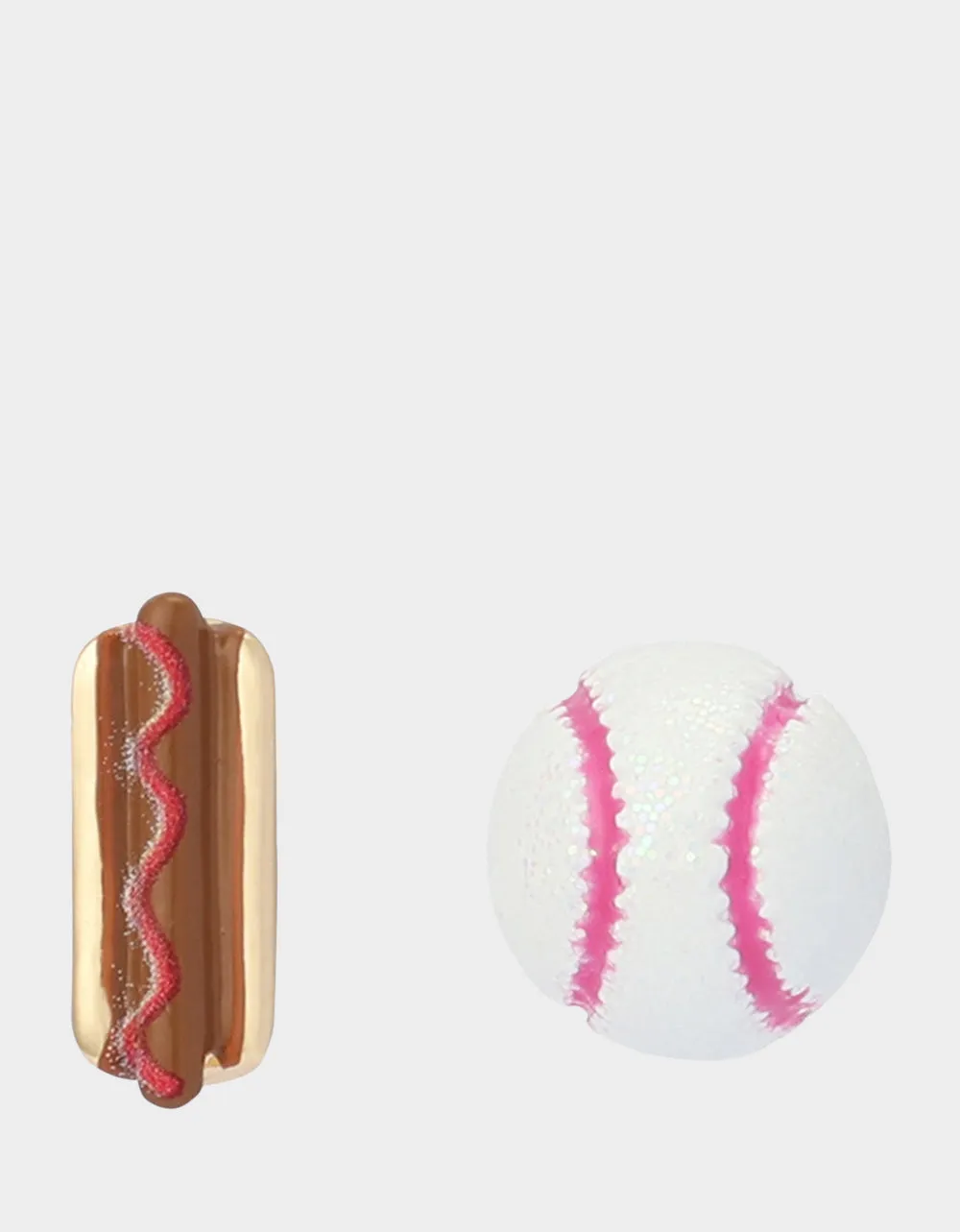 MISMATCH HOTDOG BASEBALL STUDS WHITE sold by Betsey Johnson