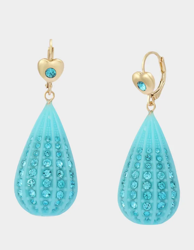 CRYSTAL TEAR LEVER EARRINGS BLUE sold by Betsey Johnson