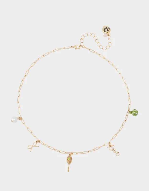 TENNIS RACQUET FRONTAL NECKLACE GREEN sold by Betsey Johnson