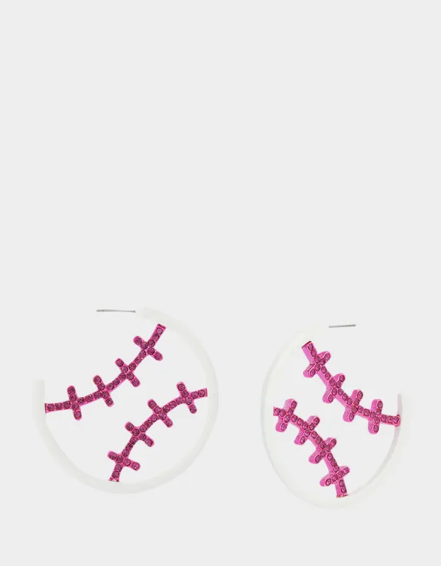BASEBALL HOOP EARRINGS PINK sold by Betsey Johnson