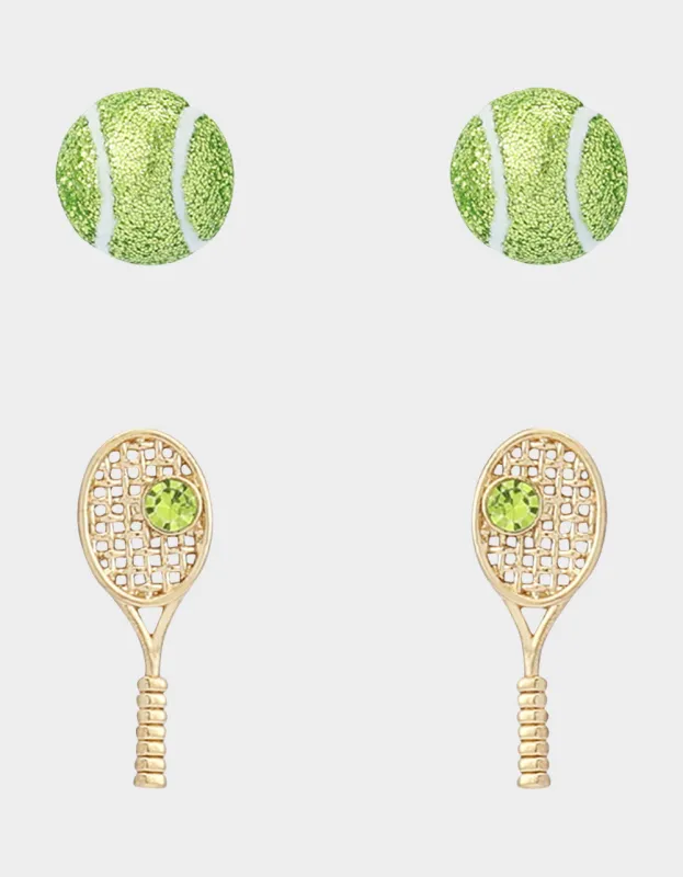 TENNIS RACQUET BALL EARRING STUDS SET sold by Betsey Johnson