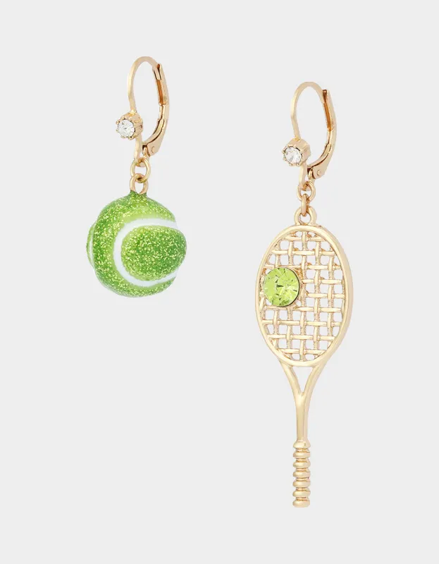 MISMATCH TENNIS RACQUET AND BALL EARRINGS GREEN sold by Betsey Johnson
