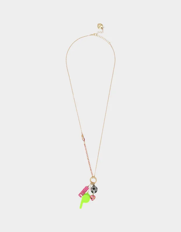 SOCCER CHARM LONG PENDANT NECKLACE PINK sold by Betsey Johnson