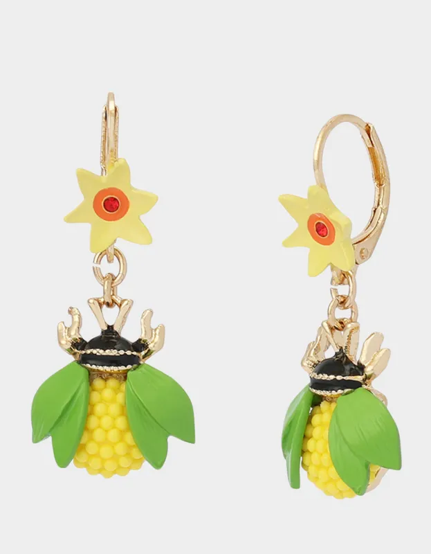 BEE FLOWER LEVER BACK EARRINGS YELLOW sold by Betsey Johnson
