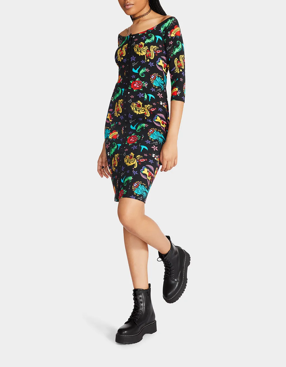 80TH BASH OFF SHOULDER DRESS TATTOO | RE:LUV sold by Betsey Johnson product image thumbnail 5