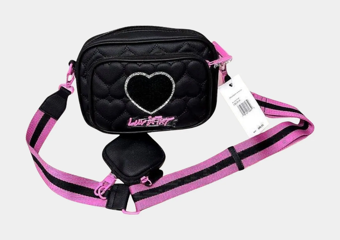 Lia Black Quilted Hearts Crossbody Bag with Matching Coin Pouch | RE:LUV sold by Betsey Johnson