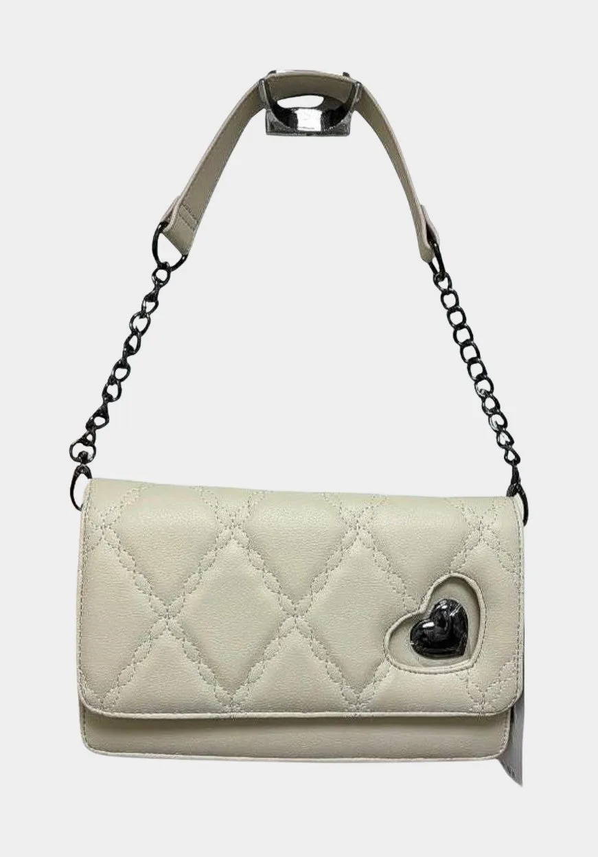 Rue Ivory and Black Shoulder Bag with Chain Strap | RE:LUV sold by Betsey Johnson