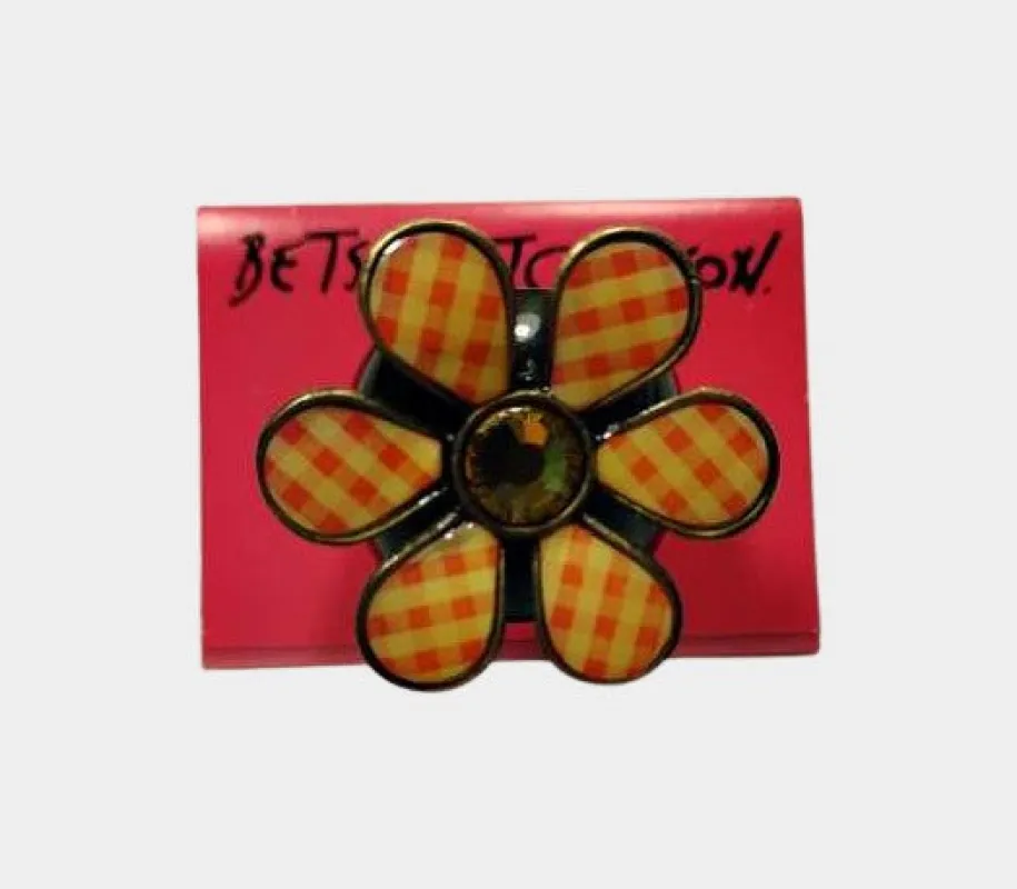 Vintage Pink Gingham Flower Ring | RE:LUV sold by Betsey Johnson