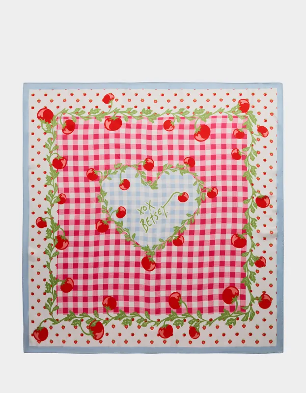 TOMATO GINGHAM SQUARE SCARF 35" x 35" RED BLUE made by Betsey Johnson