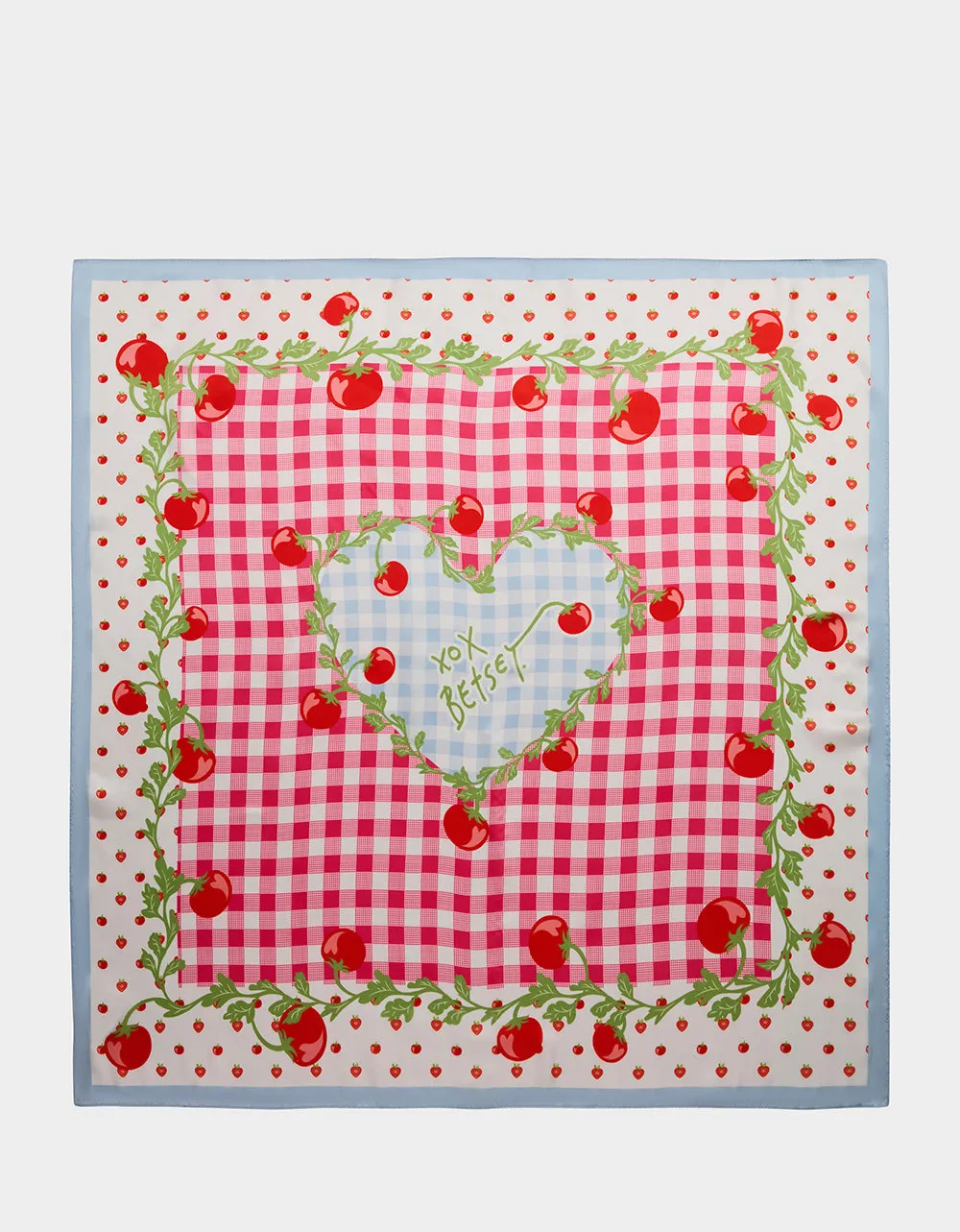 TOMATO GINGHAM SQUARE SCARF 35" x 35" RED BLUE sold by Betsey Johnson