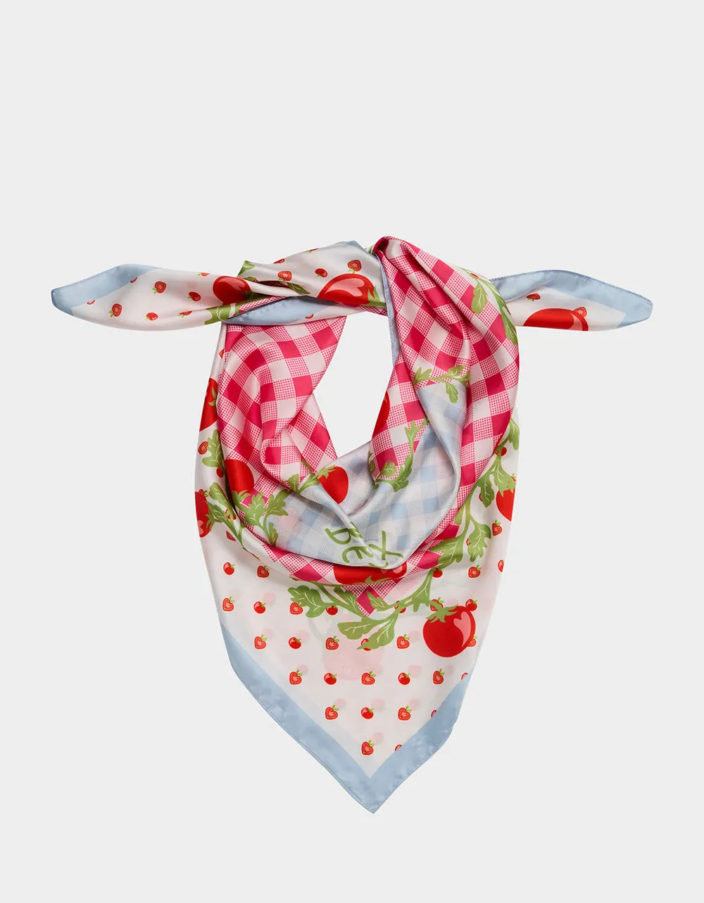 TOMATO GINGHAM SQUARE SCARF 35" x 35" RED BLUE sold by Betsey Johnson product image thumbnail 2