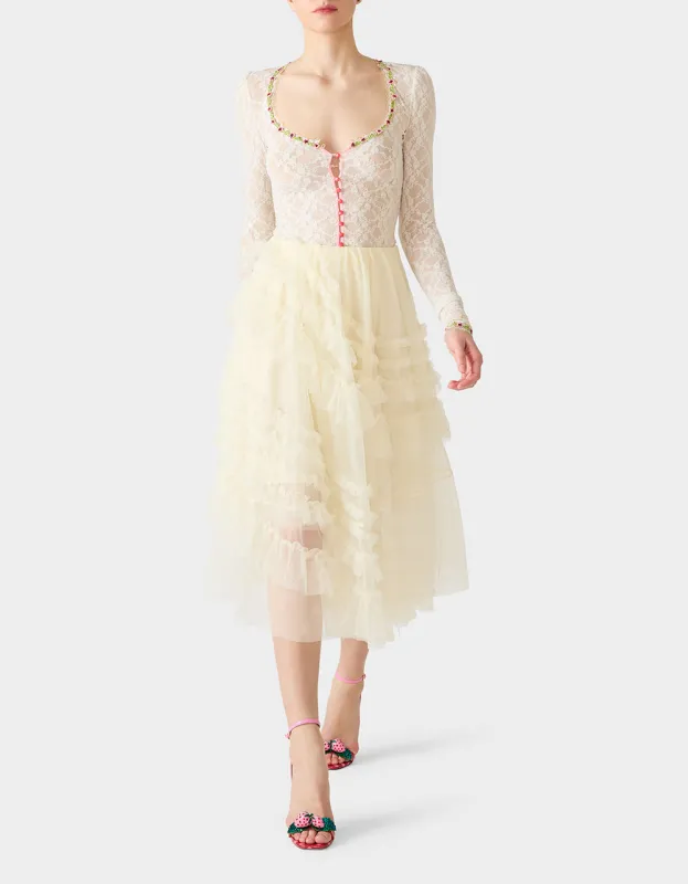 BETSEY'S RUFFLE TULLE SKIRT IVORY sold by Betsey Johnson
