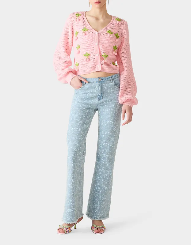 CHERRY CARDIGAN PINK made by Betsey Johnson