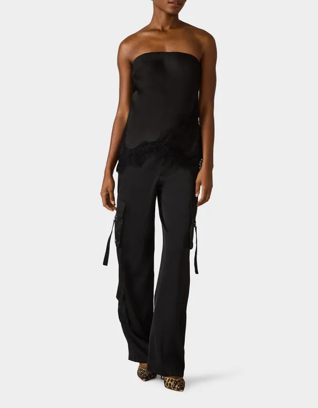 SILK UTILITY PANTS BLACK made by Betsey Johnson