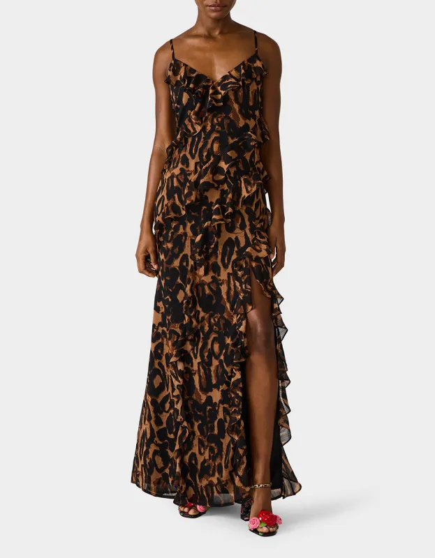 WILD RUFFLE MAXI DRESS LEOPARD made by Betsey Johnson