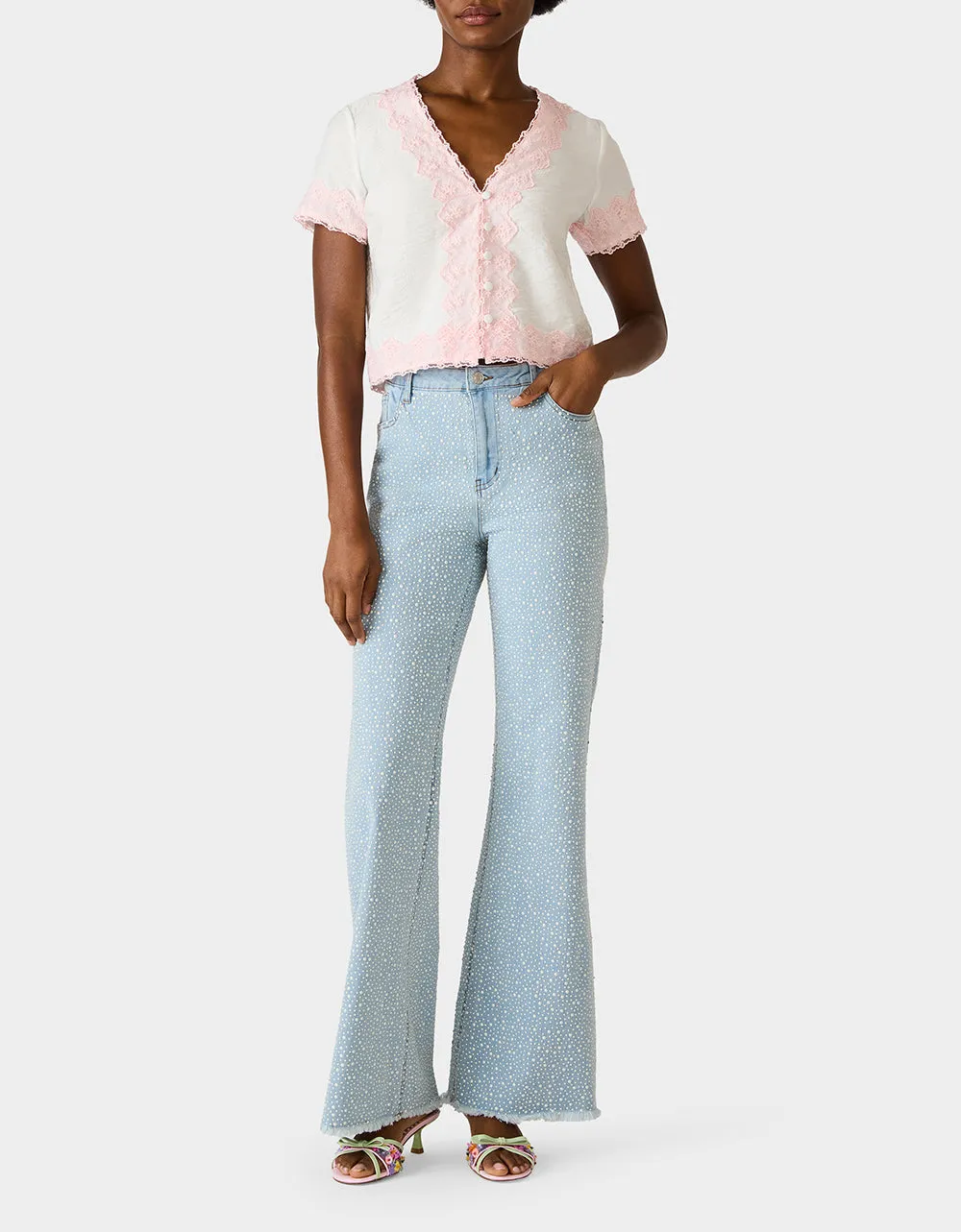 EMBROIDERED ESSENCE TOP WHITE sold by Betsey Johnson