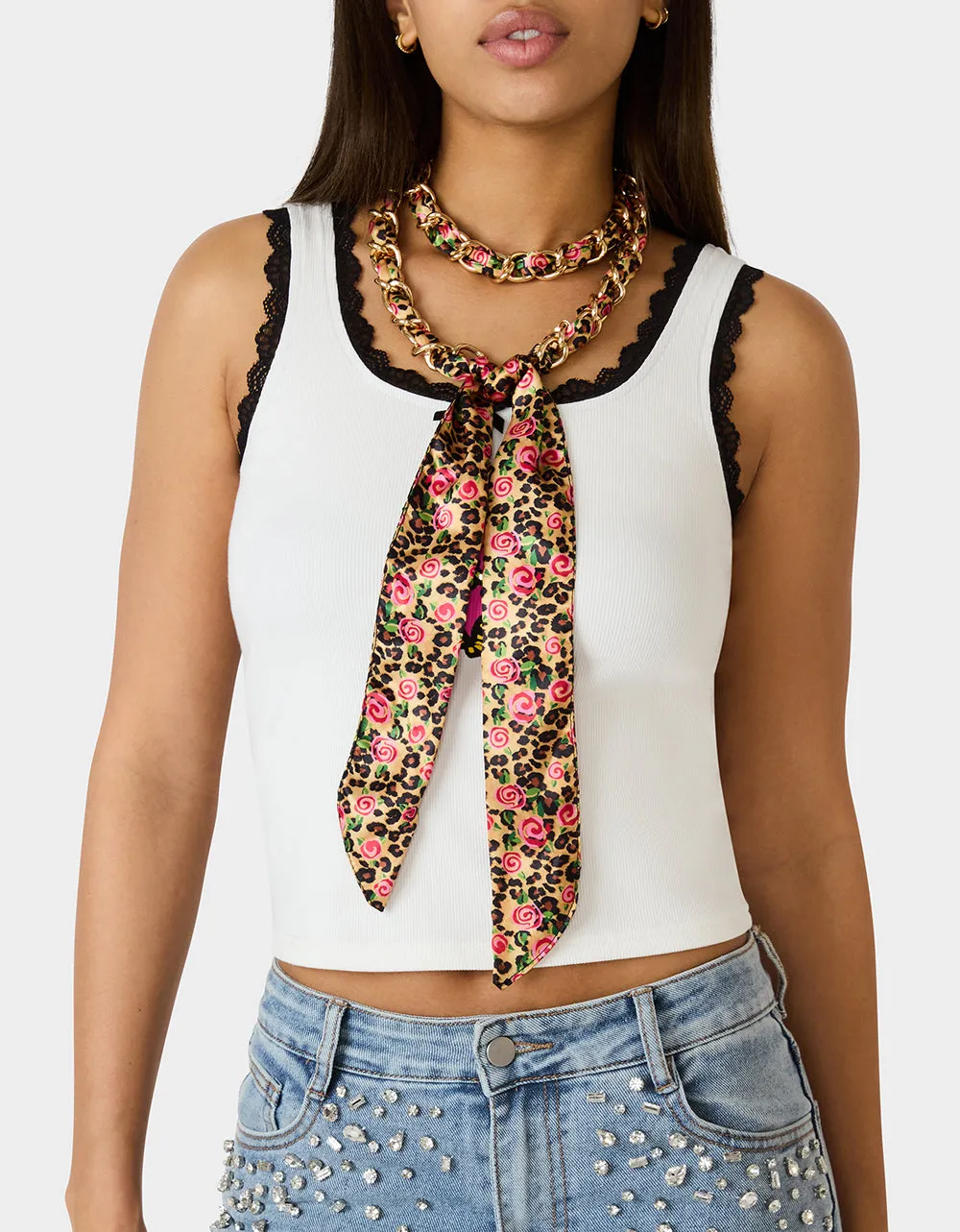 SCARF AND CHAIN TIE BELT LEOPARD MULTI sold by Betsey Johnson product image thumbnail 4