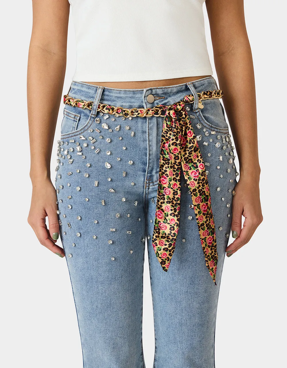 SCARF AND CHAIN TIE BELT LEOPARD MULTI sold by Betsey Johnson product image thumbnail 3