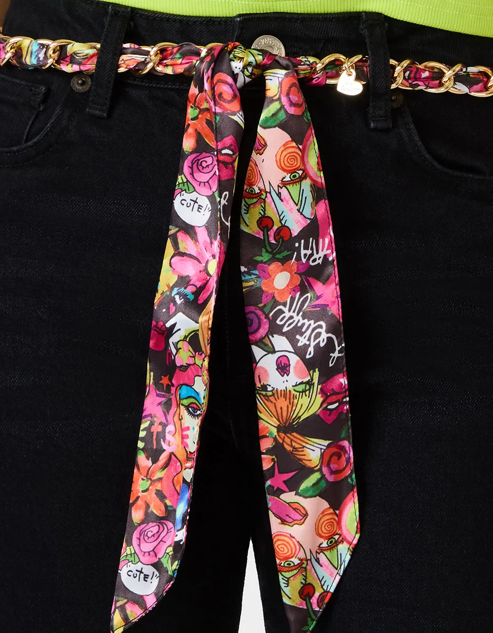 SCARF AND CHAIN TIE BELT BLACK MULTI sold by Betsey Johnson product image thumbnail 4