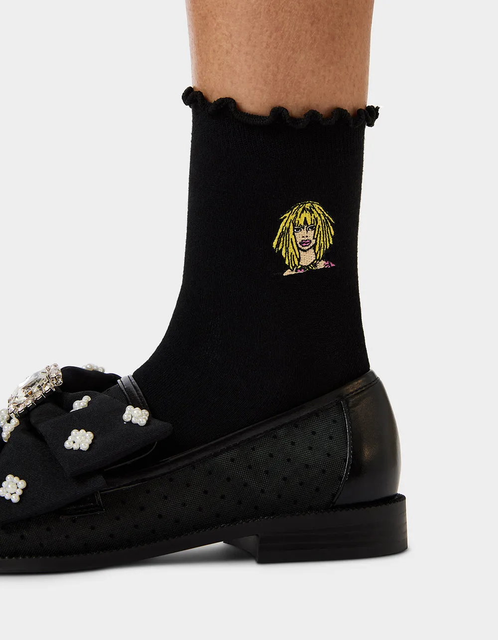 2-PACK EMBROIDERED CREW SOCK BLACK MULTI sold by Betsey Johnson product image thumbnail 4