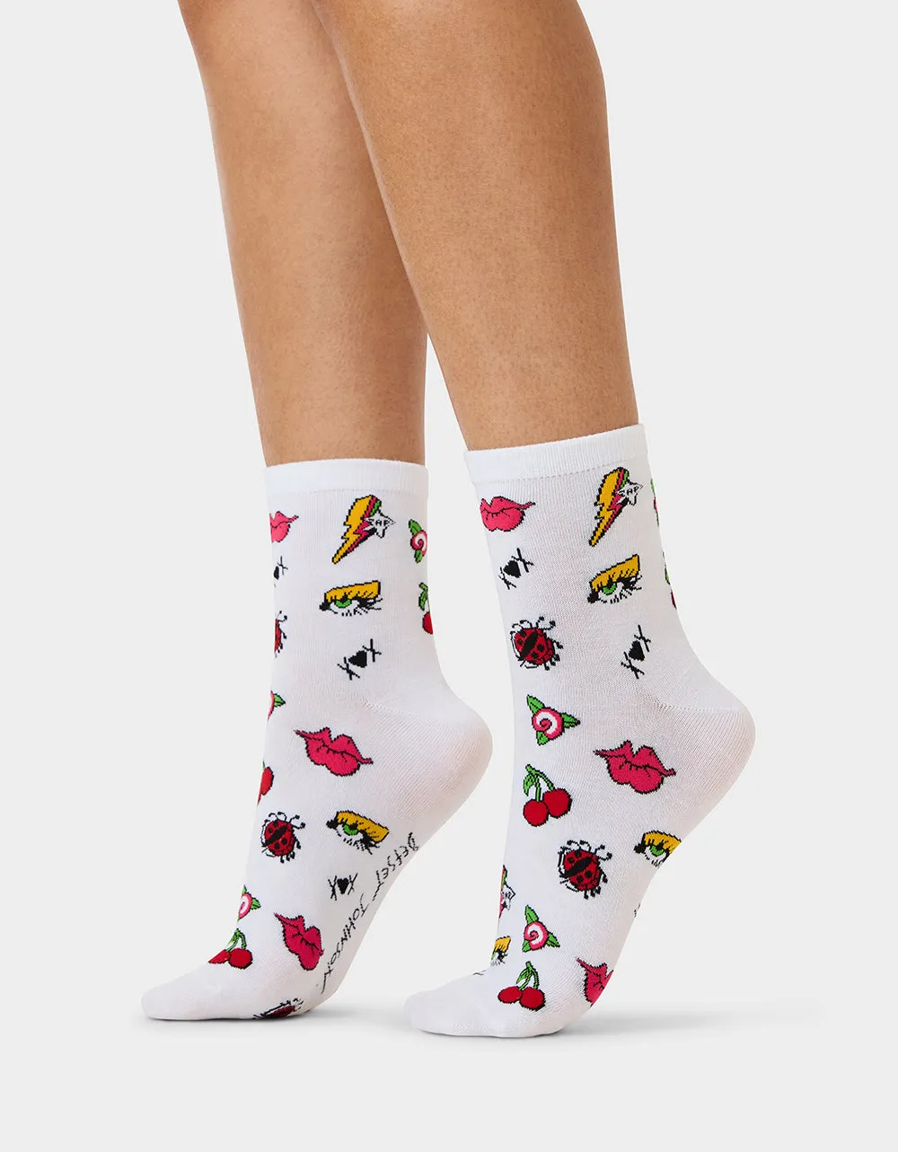 2-PACK EMBROIDERED CREW SOCK BLACK MULTI sold by Betsey Johnson product image thumbnail 5